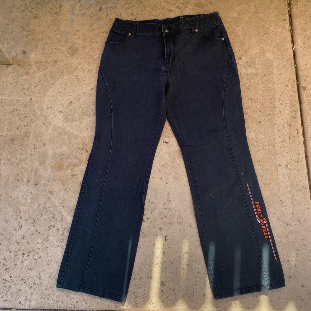 Vintage Harley Davidson Racing Pants Jeans Spell Out Black Women’s/men Size 14